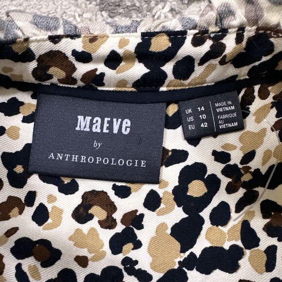 ANTHROPOLOGIE MAEVE Katia Leopard Print Ruffled Button Up Blouse Size 10 Career - Picture 8 of 13